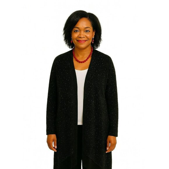 Saks Fifth Avenue Black Speckled Cashmere Cardigan Sweater Womens Small - Picture 5 of 8